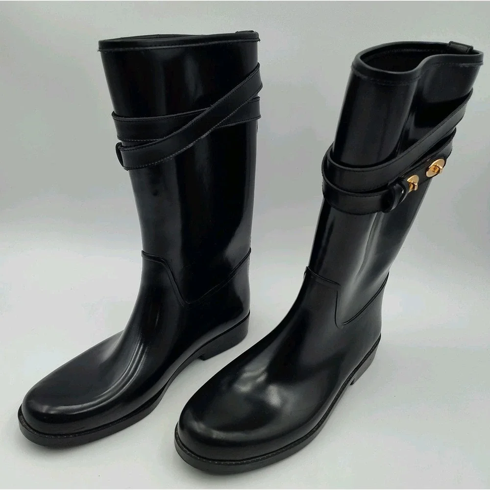 COACH Rain Boots Tall Women Shoes Black Size 10B 40 260(1.5) SEE‎ BCL.0ME-00